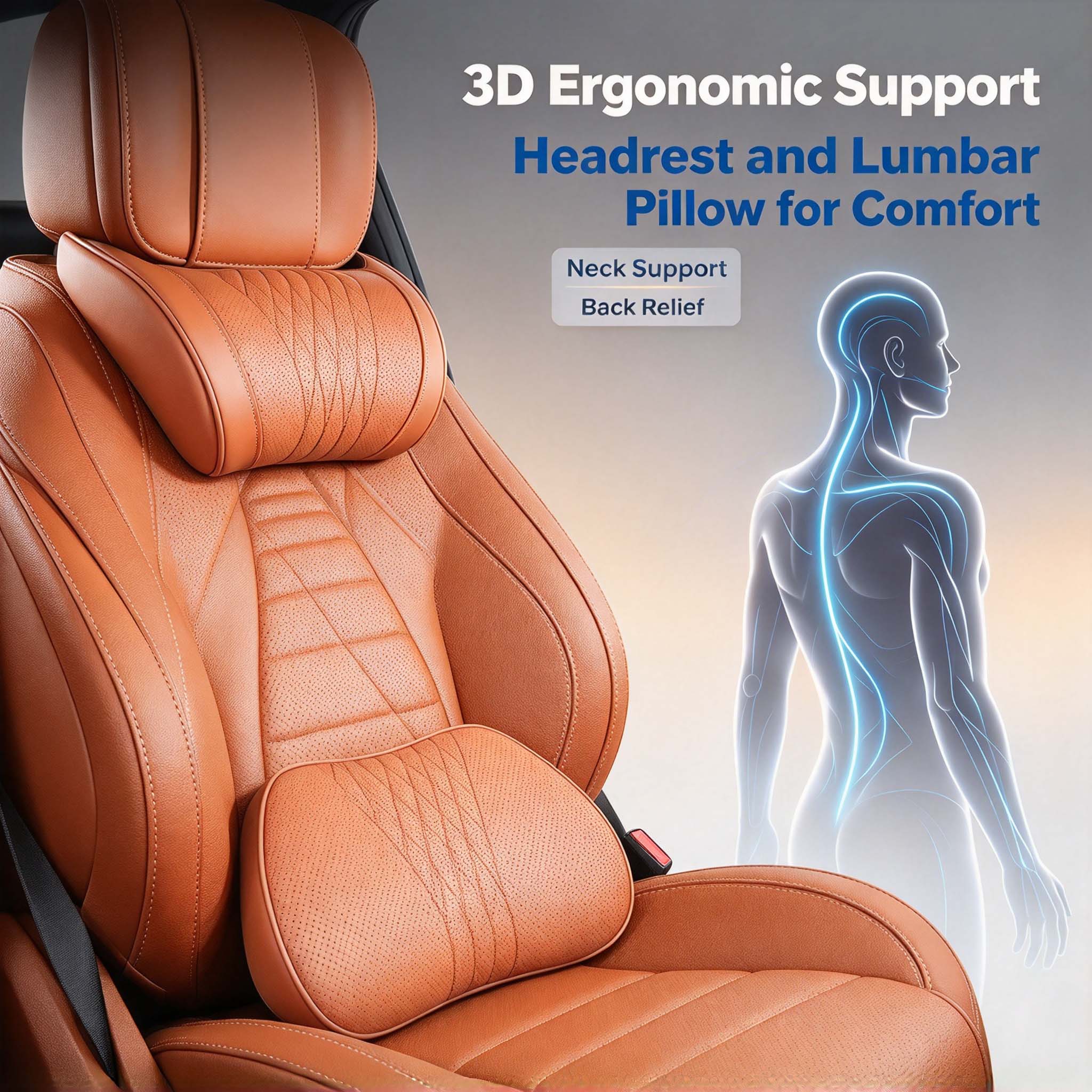Memory Foam Car Neck Pillow Lumbar Support - Car Interior Decor Headrest Lumbar Pillow